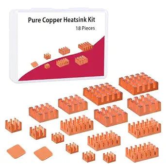 GeeekPi 18PCS Pure Copper Heatsinks for Raspberry Pi 5/4B, CPU Cooler with Thermal Conductive Adhesive Tape
