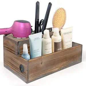 Besti Wooden Hair Dryer Holder  Hair Tools and Styling Supplies Organizer and Storage for Vanity and Bathroom - Natural Elegant Design - Multi-Functional Caddy for Accessories, Makeup, Toiletries