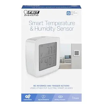 Feit Electric Smart Indoor WiFi Temperature and Humidity Sensor for Precision Environment Control, Wireless, Digital Remote App Control, Get Notification Alerts and No Hub Required - Temp/WiFi