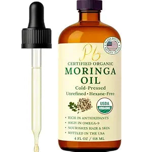 Moringa Oil, USDA Organic Moringa Oil for Face, Skin & Hair, 4 oz