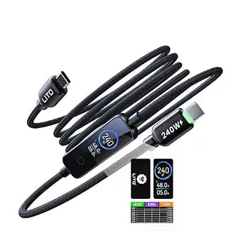 LITO 240W USB C to USB C Cable with TFT Touch Screen,PD3.1 Fast Charge Cord