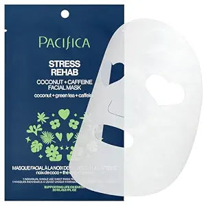 Pacifica Sheet Mask - Skin Rehab Coconut & Caffeine Facial Mask - Sheet Mask for Redness & Puffiness, Infused w/Green Tea, Turmeric & Hyaluronic Acid, Vegan & Cruelty-Free Skincare