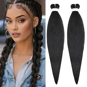 Braiding Hair Pre Stretched Black Braiding Hair for Braids 24 inch 2 Packs