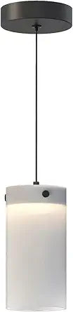 ET2 Lighting Highball 1-Light 8.5" Mini Pendant | Black Finish | Translucent Frost Glass Cylindrical Shade | Modern Mini Hanging Pendant Light | Adjustable Cord Suspension | E21181-54BK