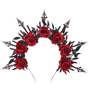 Black Red Rose Headband, Zip Tie Halo Crown Evil Gothic Headpiece