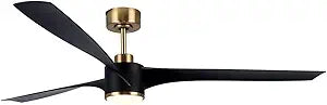 Wynwood QL2314BK 60-Inch Matte Black Edgewater Ceiling Fans with Lights, DC Motor, 6-Speed Remote Control, 3-CCT Dimmable LED, Reversible Airflow, ABS Blades, Downrod Mount, Indoor Ceiling Fan