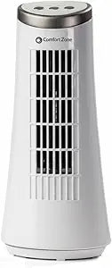 Comfort Zone 12-Inch Oscillating Desktop Tower Fan Γ Ultra-Slim Bladeless Design with 2 Speeds, Electronic Touch Controls & Carry Handle Γ Quiet Portable Personal Fan for Bedroom, Dorm, or Office