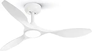 Roomratv 42 Inch White Ceiling Fans with Lights, Remote Control,Reversible DC Motor,Dimmable,6 Speeds,Ultra Quiet,3 Blade Ceiling Fans for Bedroom,Living Room,Indoor Outdoor Patio