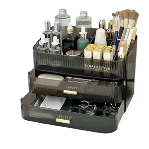 Makeup Organizer for Vanity, Large Desk Organizer with Stackable Drawers for Cosmetics, Skin Care, Lipsticks, Palette, Nail Care, Ideal Storage for Dresser and Bathroom Countertop- Black