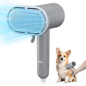 iPettie Breeze B540S Dog Grooming Hair Dryer with Slicker Brush, 2-in-1 Drying & Brushing Tool, Adjustable Temperature & Speed, Portable, Overheat Protection, Dog Blow Dryer for Dogs and Cats, Gray