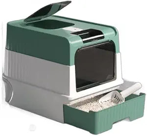 Cat Litter Box, Fully Enclosed, Odorless, Capacity Premium Cat (BY-4202) (Green)