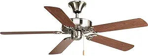 Progress Lighting AirPro Ceiling Fan, Transitional Style Indoor 52 Inch Ceiling Fan Without Light, Reversible Blades, 3-Speed Motor, Brushed Nickel Finish (P2501-09)