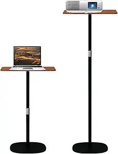 Small Laptop Standing Desk, Adjustable Height Pedestal End Table with Wooden Top, Portable Tall Side Table Workstation, Sit-Stand Desks for Bedside,Sofa,Couch, Living Room, Bedroom, Home Office, Brown