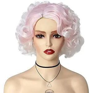 Pale Pink Wig Short Curly Hair For Women White Ombre Bachelorette Cosplay
