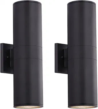 Cerdeco 15" Black Modern Outdoor Wall Light 2 Pack,Cylinder Up Down Aluminum Exterior Wall Sconce for House Porch Garage Patio Doorway Entryway,ETL Listed