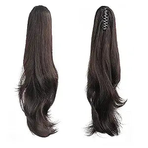 Ponytail Extension, 22" Dark Brown Claw Clip Hair Extensions for Women Straight Hair Piece Synthetic Wavy Pony Tail Halloween Fluffy Daily Use