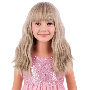 Kids Flaxen Blonde Wig with Bangs Child Short Wavy Blonde Wigs