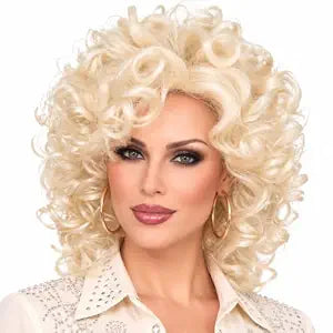 Big Blonde Curly Wig for Women Country Singer Costume Wig, 16.9" Short Hair