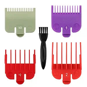 4 Professional Hair Clipper Guards Cutting Guides Fits for Most Wahl Clippers, Color Coded Clipper attachment Replacement - Guard Number: #1/2, #1, #1.5, #2(Length: 1/16, 1/8, 3/16 and 1/4 inch)