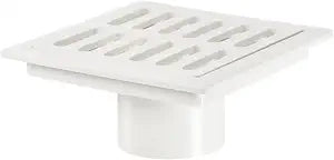 PATIKIL 3.86" Square Floor Drain, Insert-in PVC Shower Drain with Hair Strainer Removable Cover for Bathroom Kitchen Remodel, White