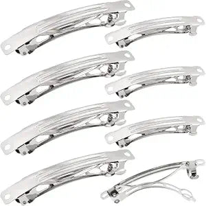 8pcs Blank French Barrette Hair Clips, 2 Sizes Metal Spring Snap Clips, Hair Styling Accessories for DIY Crafts for Women Daily Wear -Silver, 6cm, 8cm