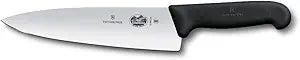 Victorinox Fibrox Pro Chefs Knife, 8 Inch - Swiss Army Kitchen Knife, High Carbon Stainless Steel Blade, Non-Slip Fibrox Handle, Dishwasher Safe, Black