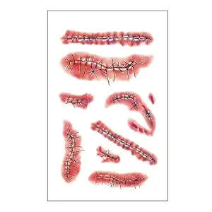 Halloween Scar Temporary Tattoos, 6 Sheets Fake Stitch Makeup