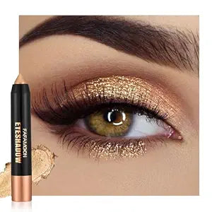 FeiCuiYun Monochrome Cream Glitter-Shimmer Eye Shadow Stick Palette makeup | 2-in-1 Eyeshadow & Eyeliner Pencil for Women | Waterproof, Vegan & Cruelty-Free | Sombras Para Ojos | 01 Shimmer Light Gold