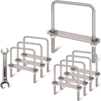 8 Pcs M10 Square U Bolts 4 Inch Wide, 3/8" x 4"W x 6" L Stainless U Bolt Heavy Duty with Nuts, Bolt Plate and Washers (8, M10 x 4" W x 6" L)