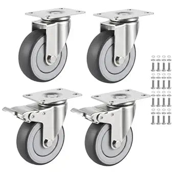 4 Inch Caster Wheels Set of 4 Heavy Duty Swivel Casters Includes Mounting Hardware 1320 Lbs Load Capacity Quiet TPE Casters with 2 Locking Brakes for Furniture Workbench and Cart