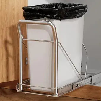 Pull Out Trash Can Under Cabinet with Soft-Close SlidesHeavy Duty Slide Out Under Sink Garbage Can for KitchenAdjustable Tail Groove for CanRequires 13" W X 18" D Cabinets,(Not Included Trash Can)