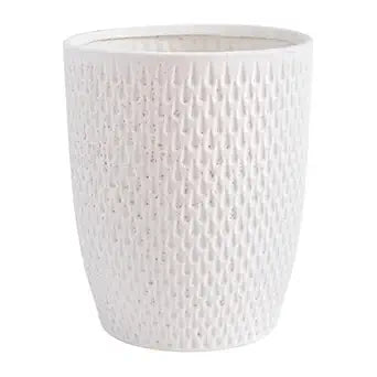 White Ceramic Trash Can - Small Trash Can Wastebasket for Bathroom, Kitchen, Office & Home Decor - Ceramic Round Garbage Container Basket Bin (2.5 Gallon)