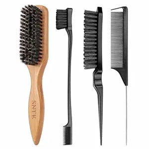 Boar Bristle Slick Back Hair Brush - Smooth Flyaways, Frizz Control & Sleek