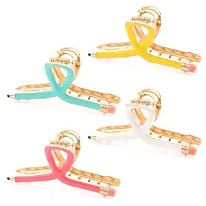 CUBACO 4PCS Pencil Hair Clips for Women, Teacher Appreciation Gifts Cute Claw Clips for Thick Hair Teacher Gift Ideas Back to School Stuff Fun Hair Accessories for Women