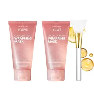 YURI Collagen Mask, 2PCS Collagen Night Wrapping Mask, Peel Off Overnight Facial Mask, Hydrating Face Mask for Skin Care, Easy Peel Sleeping Mask for Women & Teen Girls, 2.54 fl.oz Each