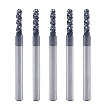 ISB Carbide Ball Nose End Mill Bits, 3/32" Diameter, 1/8" Shank Diameter, 4 Flute CNC Cutting Tools CNC Router Bits for Hardened Steel, Wood, Aluminum, Suitable for DIYers and Professionals, 5