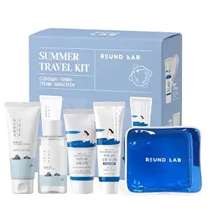ROUND LAB Summer Travel Essential Kit with Sunscreen, 4 Step Skincare Set