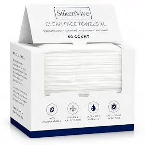 Clean Towels XL Disposable Face Towels (50 Count, 25x30cm) – Makeup Remover Dry Wipes, Ultra Soft Lint-Free Facial Cloths, Biodegradable Clean Skin Cloths for Face, Travel & Guest Bathroom Essentials