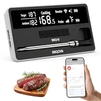 Wireless Meat Thermometer WiFi, Unlimited Range Sub-1G Smart BBQ Thermometer with 7 NIST-Certified Sensors, IP68 Waterproof, Large Magnetic Base Display for Grill, Smoker, Oven & Kitchen