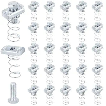 50 Set 5/16"-18 Spring Nut and Bolt Kit, 5/16"  15/16" Bolt for 1-5/8" Strut Channel, Spring Nuts, Electro Galvanized Carbon Steel, Strut Channel Nuts for HVAC Piping & Solar Mounting DIY