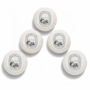 Diptyque Philosykos Scented Soap 5-Piece Set – 30g 1.05 ounces each - Round Bars – Pleat-Wrapped Luxury Amenities, Made in Italy