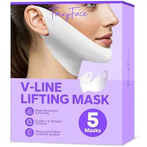 FairyFace V Line Lifting Mask (5 Pack), V-Line Firming Mask, Double Chin Reducer, Lifting Hydrogel Chin Patch with Collagen & Aloe, Skin-Tightening Masks for Jawline Support and Hydration