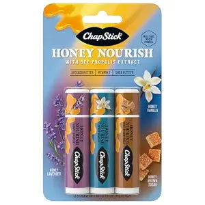 ChapStick Lip Balm Honey Nourish, Moisturizing Formula with Shea Butter and Avocado Butter, Vitamin E, Flavors Lavender, Vanilla, Brown Sugar, 3CT .45OZ
