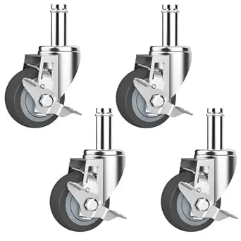 RILIDRI 3-Inch Caster for Wire Shelving Racks, Heavy Duty Scaffolding Wheel with Brake, Set of 4 Metro Shelving Replacement Wheels(.864" x 2-3/16")