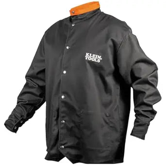 KLEIN TOOLS 03079 Welding Jacket, FR Clothing for Men and Women, Cotton FR Jacket, Long-Sleeve, Black, XL