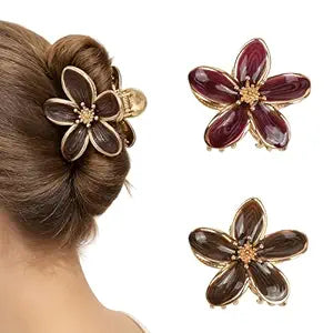 2Pcs Large Tropical Plumeria Metal Flower Claw Clips for Women