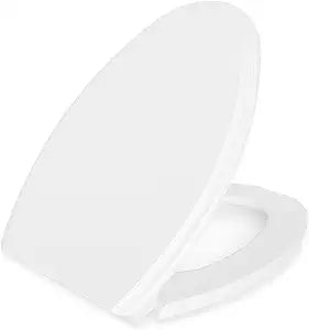 Premium Heavy-Duty Elongated (Oval) Toilet Seat (Oblong 18.5), Soft Close & Silent, Metal Hinges, Quick-Attach Installation, Durable, Easy-Clean, White