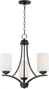 Maxim Lighting Deven 3-Light Chandelier | Black Steel Finish | Opal White Shade | Modern Indoor Light Fixture | Ideal for Dining Rooms & Entryways | Home Decor Ceiling Fixture | 20033SWBK