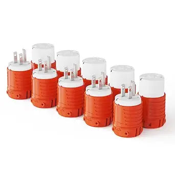 PLUGTUL Extension Cord Ends Male and Female | Replacement Plug & Connector Set, 3 Prong, 15Amp, 125Volt, NEMA 5-15P & NEMA 5-15R, ETL Listed, 5 Set, Orange