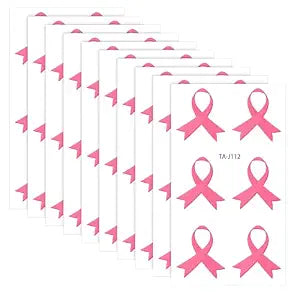 60 pcs Pink Ribbon Temporary Tattoos, Breast Awareness Stickers Accessories